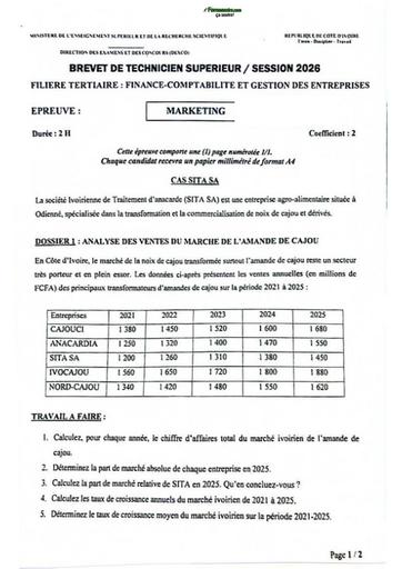 BTS CI Session 2026 FT finances compta et gestion épreuve Marketing By TEHUA