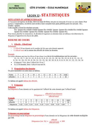 Maths 6ème L12 Statistiques