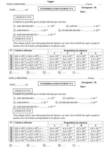 INTERROGATION ECRITE MATHS N°2 NIVEAU 4ième Septembre 2025 (Nombre decimaux relatifs) by TEHUA