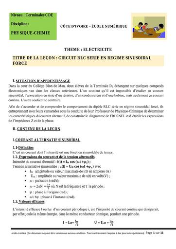 Tle D PHY L13 Circuit RLC en régime sinusoïdal forcé