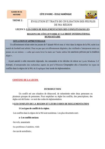 5ème H5 Les codes de réglementation des conflits dans les régions de Côte dIvoire et le DIH