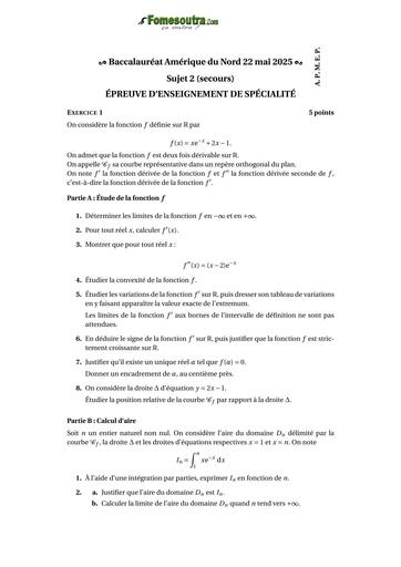 BAC 2025 AMERIQUE DU NORD MATHS SUJET 2 BY TEHUA