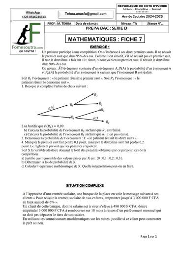PREPA BAC 2025 SERIE D MATHS FICHE 7 BY TEHUA