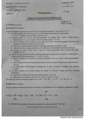 SUJET BAC 2024 PC SERIE D BURKINA FASO by Tehua