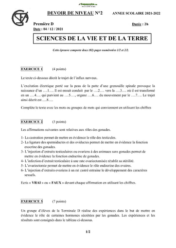 Devoir svt première D