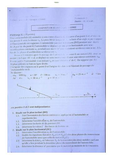 Sujet Physiques-Chimie Lycée Classique Abidjan 2022-2023