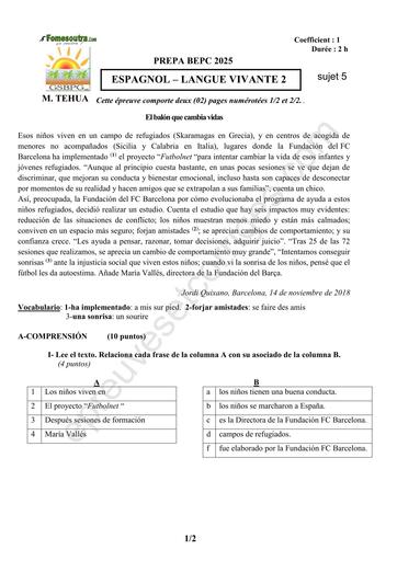 PREPA BEPC 2025 ESPAGNOL FICHE 5 BY TEHUA