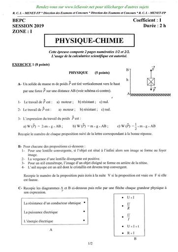 19 BEPCzone1 PHYSCHIMIE 3 CI