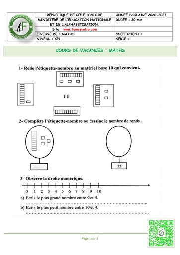FICHE 2 CP1 MATHEMATIQUES Les nombres by TEHUA