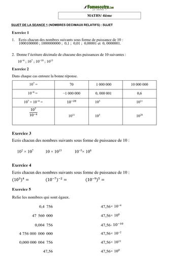 COURS DE VACANCES MATHS 4ième SUJET 1 (NOMBRES DECIMAUX RELATIFS) by TEHUA