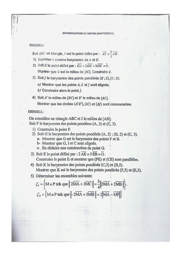 Interrogation sur les Barycentres