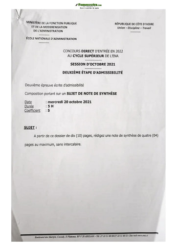 Sujet du concours de l'ENA Cycle Supérieur deuxième étape