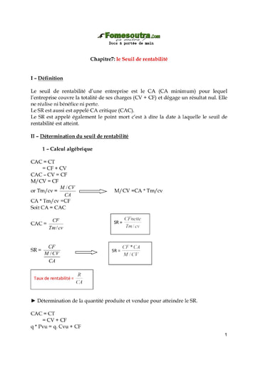 Le Seuil de rentabilité - Comptabilité analytique 2ème année