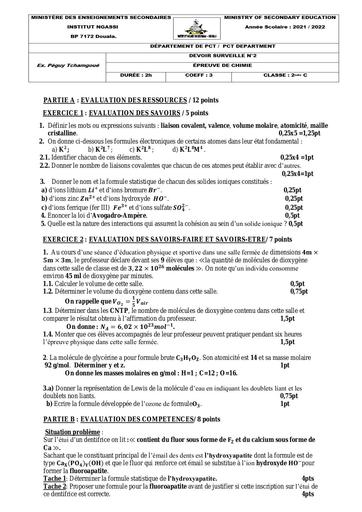 INTERROGATION DE CHIMIE 2nde C Institut Ngassi