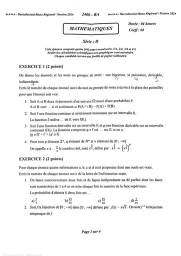 Bac blanc Maths serie D 2024 by Tehua