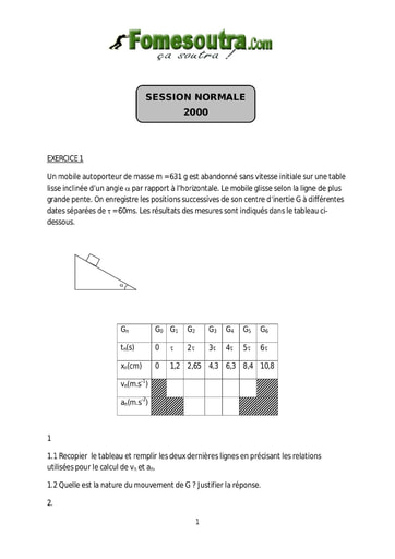 Sujet de Physique-Chimie BAC D 2000