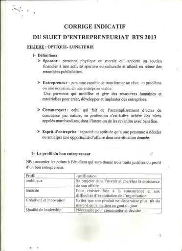 Corrige bts 2013 entrepreneuriat optique luneterie0001