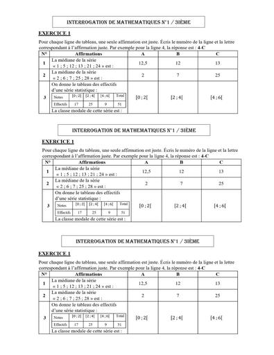 Interrogation de maths n°1 stat 3ième avril 2024 by Tehua