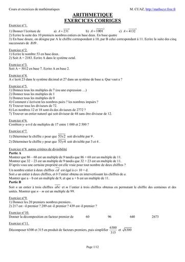 Exercice corrigé Arithmétiques
