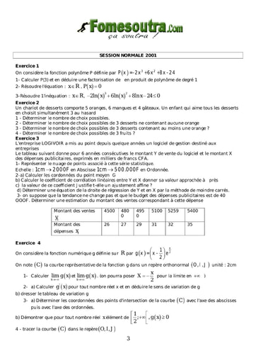 Sujet de Maths BAC G2 2001