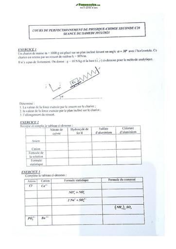 Sujet de Seconde Physique-Chimie Lycée Classique Abidjan 2022