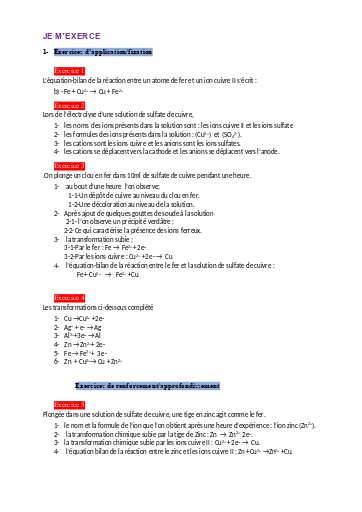Leçon 11   Transformation d'un métal en ion et inversement