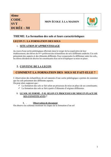 SVT 4ème L5 LA FORMATION DES SOLS