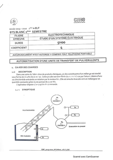 BTS Blanc Etude d'un Système  Electrique