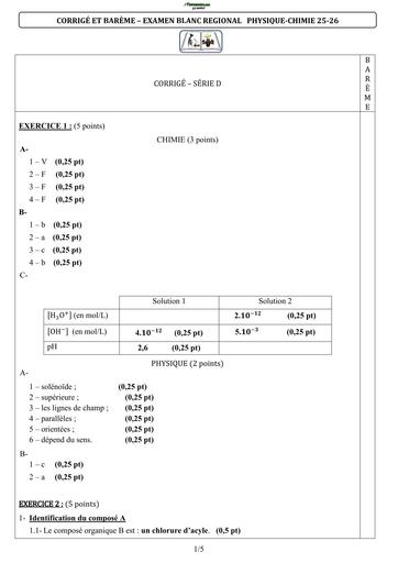 BAC BLANC 2026 DRENA KORHOGO SUJET PC SERIE D (BAREME) by TEHUA