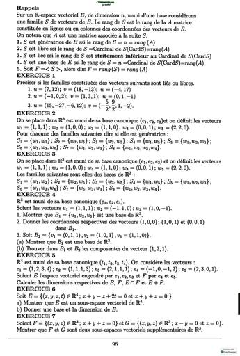 MATHS SUP TD L1 MI Espaces vectoriels et Applications lineaires by TEHUA