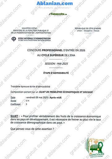ENA SUJET Concours Professionel Probleme economique et social 2025 BY TEHUA