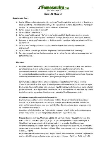 UFHB de Cocody Fiche 1 TD Micro L2 réponse questions de cours by TEHUA