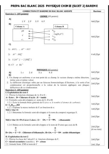 PREPA BAC BLANC 2025  PHYSIQUE CHIMIE (SUJET 2) CORRIGE