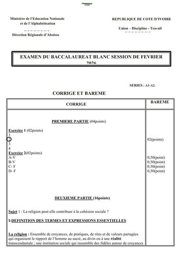 BAC BLANC 2026 DRENA ABOISSO SUJET PHILO SERIE A (BAREME) by TEHUA
