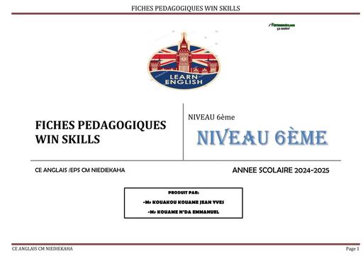 FICHE PEDAGOGIQUE 6ème ANGLAIS BY TEHUA