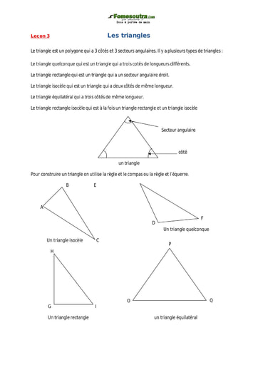 Les triangles - Cours de maths CM1