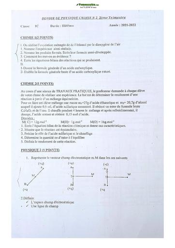 Sujet de Physique-Chimie Première C 2020-2021