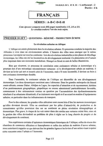 Bac 2026 Sujet Français série ABCD By Tehua