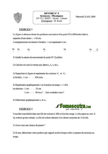 Devoir (6) de Physique 2nde C - EMPT Bingerville