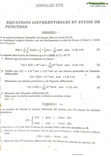 Sujet maths corrigé (Equation Différentielle Etude de Fonction)