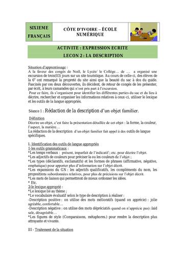 6e EE L2 S1 descript objet familier
