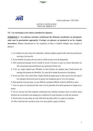 MATHS SUP L1 MATHS INFO TRAVAUX DIRIGES N°2 FR BY TEHUA