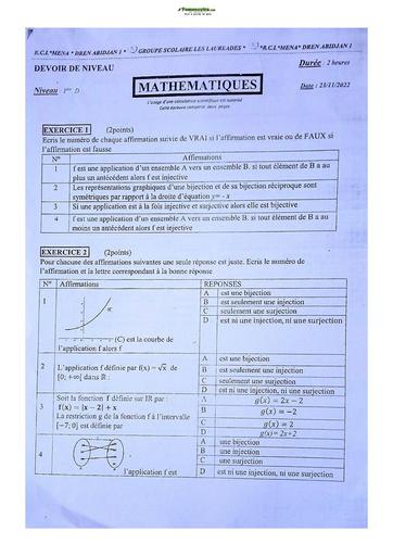 Sujet de Mathématique Première D Lycée Classique Abidjan 23