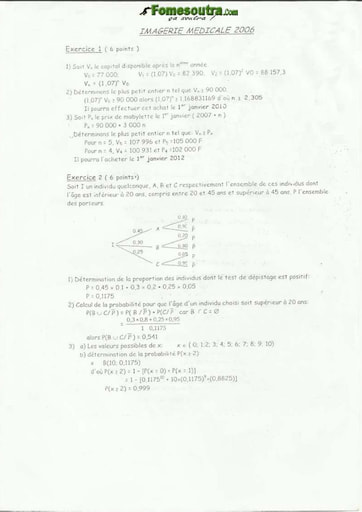 Corrigé Maths Technicien d'Imagérie Médicale INFAS 2006