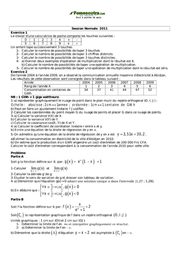 Sujet de Maths BAC G2 2011