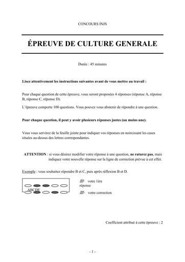 INJS EPREUVE CULTURE GENERALE by TEHUA