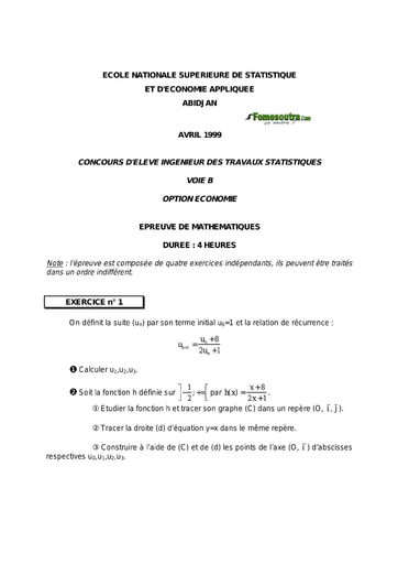 Sujet de Maths ITS B option Economie 1999 (ENSEA)