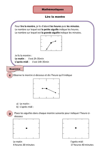 Lire la montre - Cours CE1