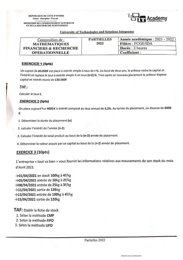 Maths financière et recherche opérationnelle BTS 1