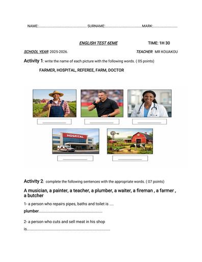 Devoir Anglais niveau 6ième trimestre 3 by Tehua